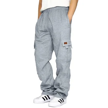 Men’s Loose Cargo Pants Casual Drawstring Elastic Waist Wide Leg Athletic Sweatpants Outdoor Trousers 4