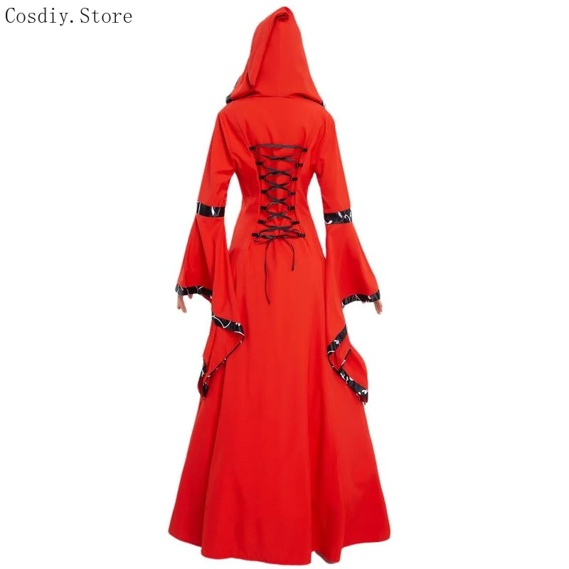 Medieval Renaissance Corset Dress Women Hood Gown Robe Witchy