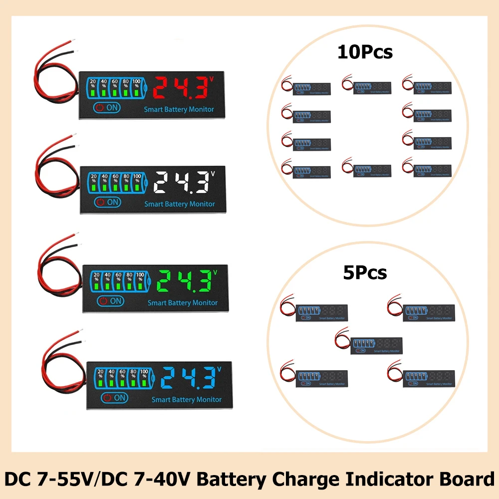 10/5/1 pièces DC 7-55V panneau indicateur de Charge de batterie universel indicateur LED batterie acide indicateur de Charge de tension de batterie au Lithium