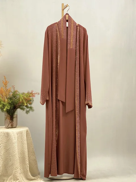 Vente chaude Ramadan strass Cardigan robes islamiques avec poches Kebaya musulman Kimono Abaya dubaï vêtements modestes femmes EID