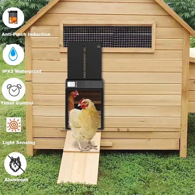 Timer Automatic Chicken Coop Door Intelligent Anti-Pinch Induction Chicken House Door Waterproof Electric Poultry Gate for Farm chicken coop door,chicken coop door opener