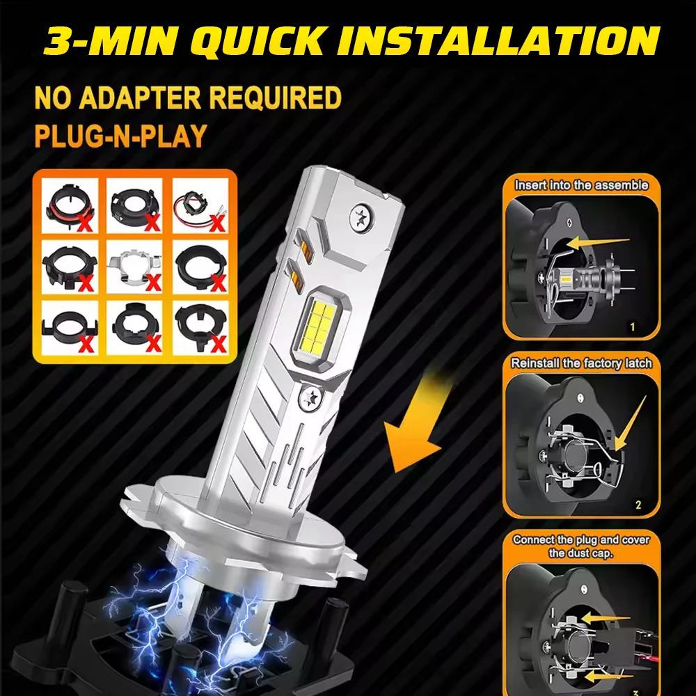 HAOLIDE LED 헤드라이트 전구 H7 H4 미니 무선 자동 램프 +800% 밝기 12V 1000000LM 스포트라이트 자동차 헤드램프 오프로드용