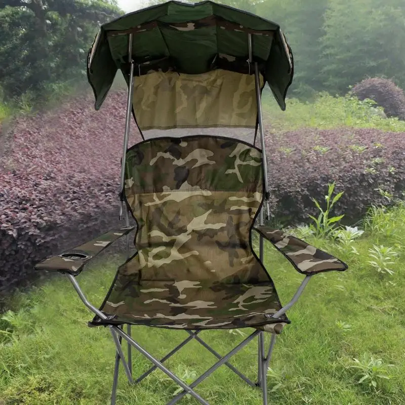 Folding Chair With Sun Shield Portable Fishing Stool Comfort Lightweight Foldable Seat For Indoor/Outdoor Use Sun Protection