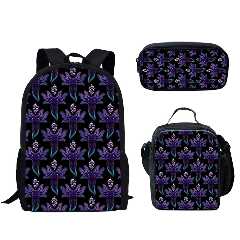 Cute Cartoon Axolotl Print 3Pcs School Bag for Teen Boys Girls Backpack for Primary Student Schoolbags Large Capacity Backpack