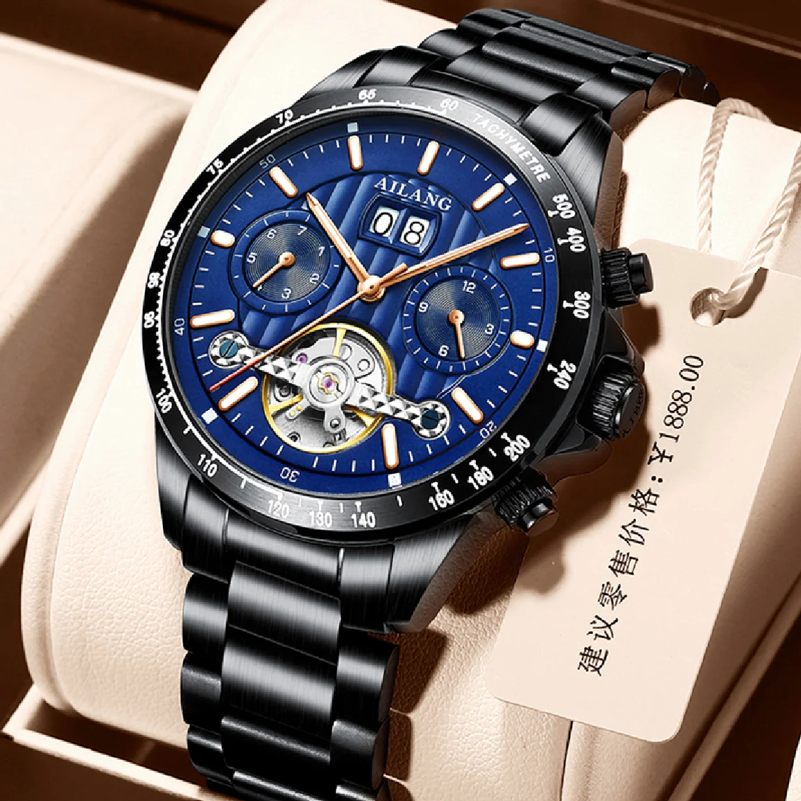 

AILANG 2023 Fashion Men Stainless Steel Waterproof Automatic Mechanical Watch Calendar Luminous Tourbillon Wristwatches For Mens