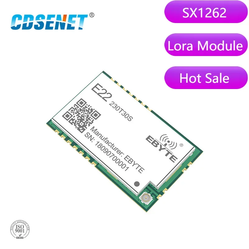 

SX1262 LoRa 230MHz SMD Wireless Transceiver E22-230T30S IPEX Stamp Hole 30dBm 1W Long Distance TCXO Transmitter and Receiver