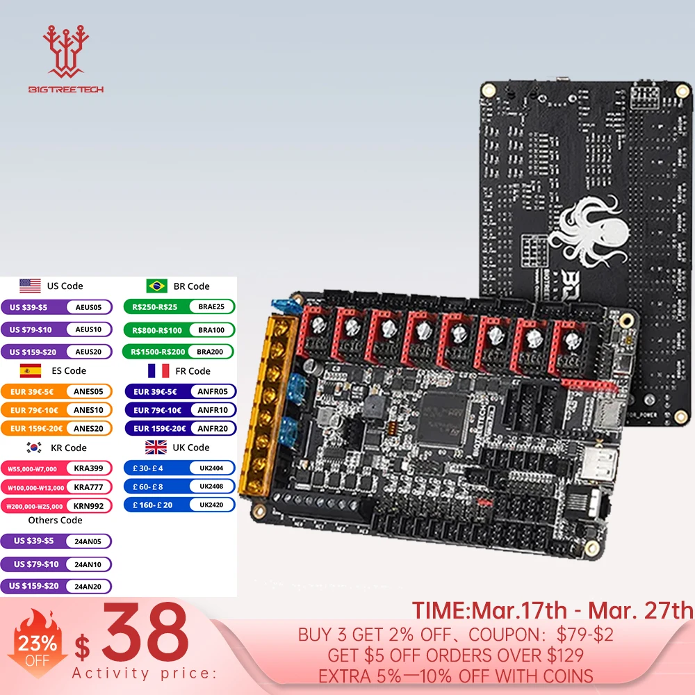 BIGTREETECH Octopus PRO V1.0 Motherboard On-Board MAX31865 TMC2209 Raspberry Pi Control Board VS Ender3 V2 For 3D Printer PITFT bigtreetech btt octopus v1 1 control board tmc2209 3d printer parts motherboard vs spider for voron ender 3 v2 skr v1 4 skr 2