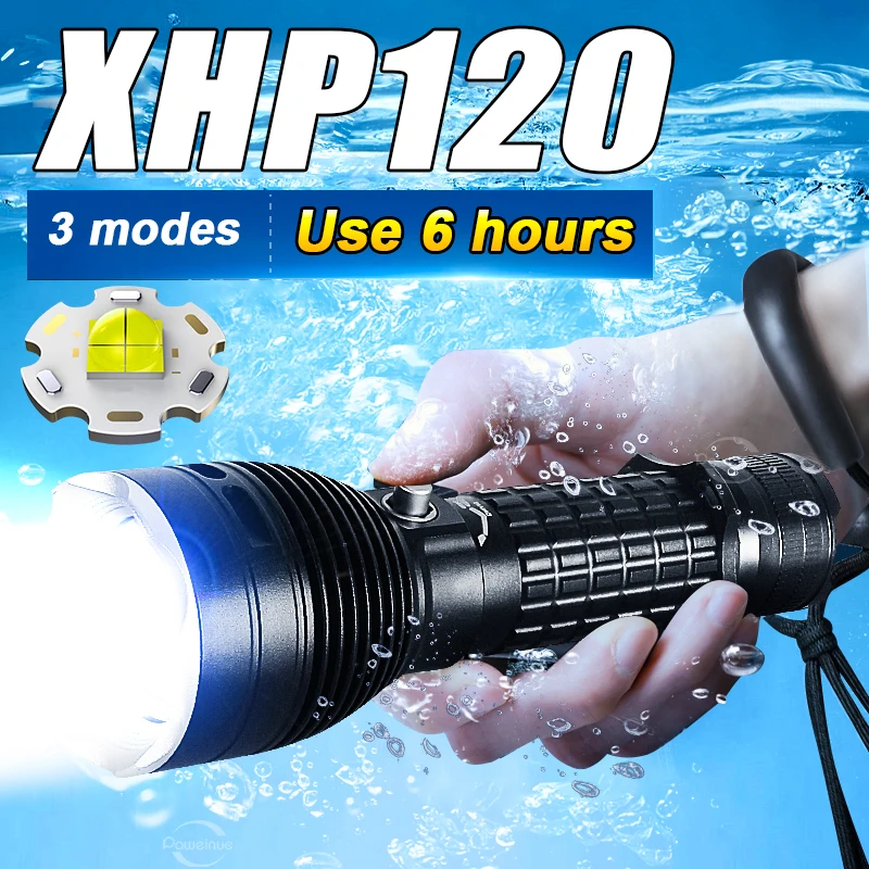 

Professional Diving Flashlight Ultra Powerful XHP120 Led Scuba Torch Lights Fishing Diving Lantern Underwater Search Tools Lamp