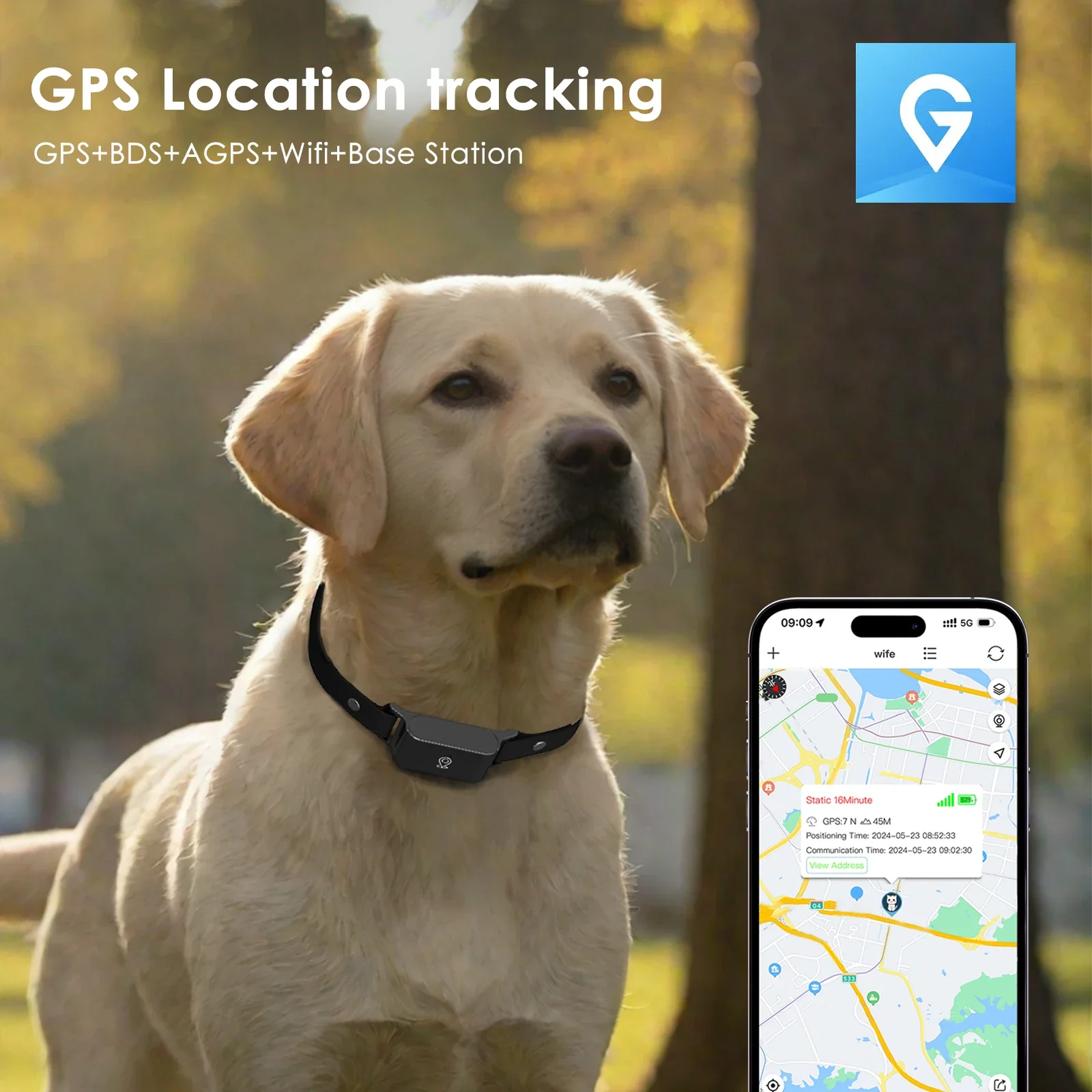 4G Pet GPS Tracker for Dog Cat, Fashion Neck Collar Smart Location, Real Time Long Standby Anti-loss Tracker for iOS Android