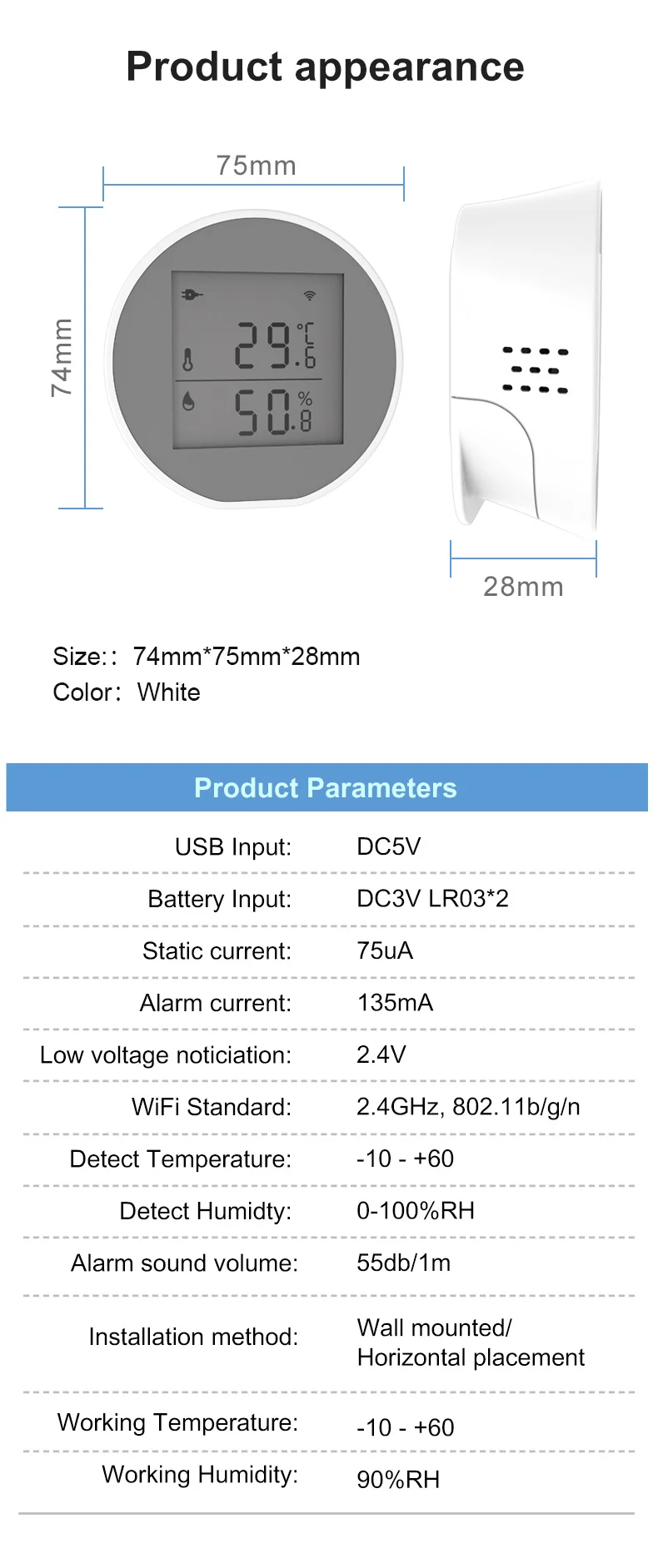 Tuya WiFi Temperature Humidity Sensor LCD Digital Display Thermometer Sensor 55d