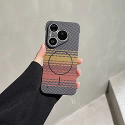Frameless Kevlar Carbon Fiber Pattern Magnetic Case with MagSafe Charging Compatibility for Huawei Mate 70 (Sunrise Yellow)