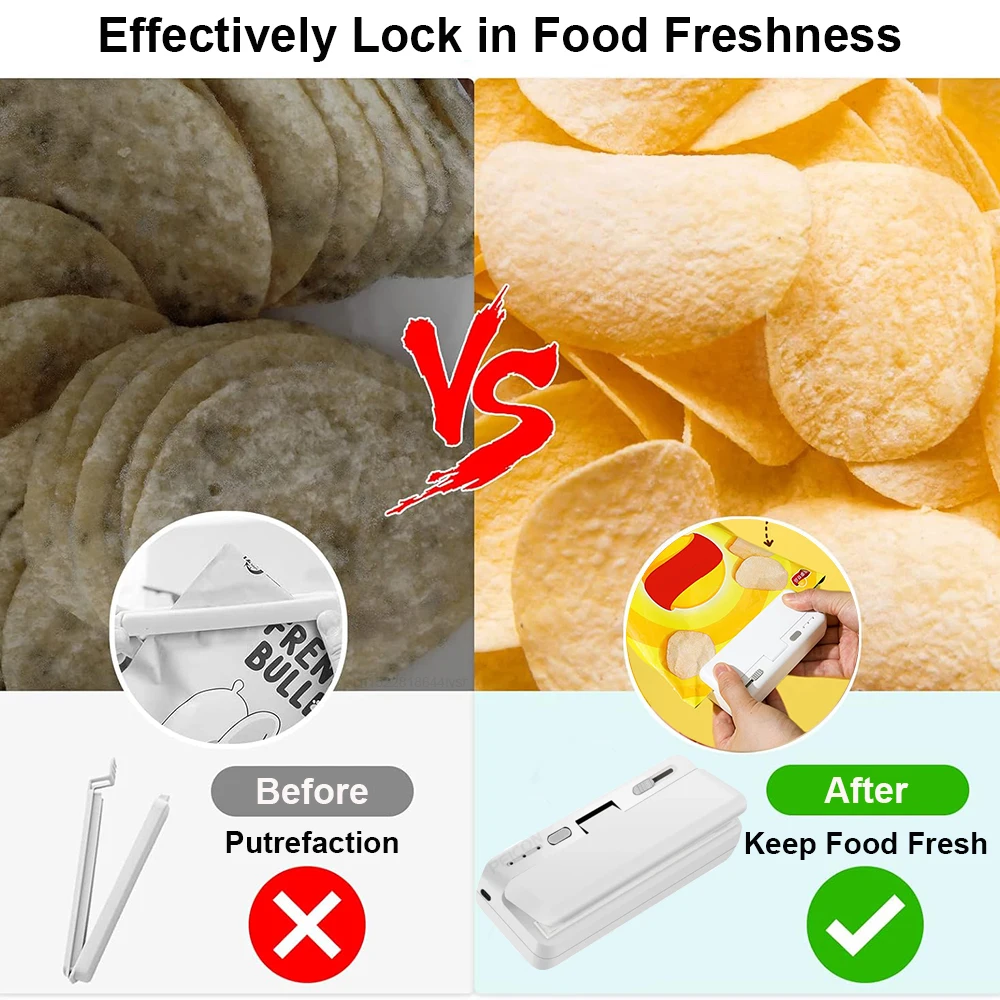Mini Heat Bag Sealing Machine Plastic Package Sealer Bags Clip Bag Handheld Food Sealer Rechargable Food Packaging Heat Sealer
