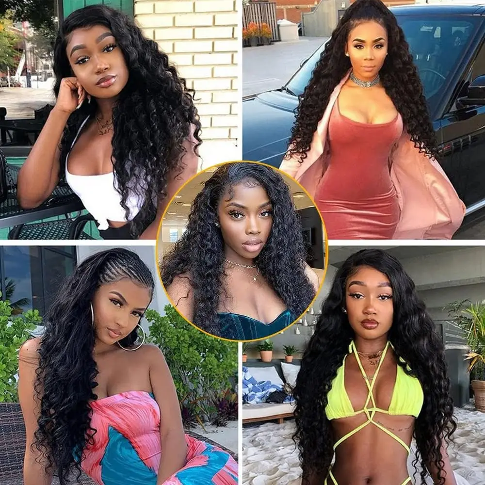 Lace Frontal Closure Deep Wave 13x4 Ear to Ear Frontal HD Lace Brazilian Curly Virgin Human Hair 150% Density Natural Black