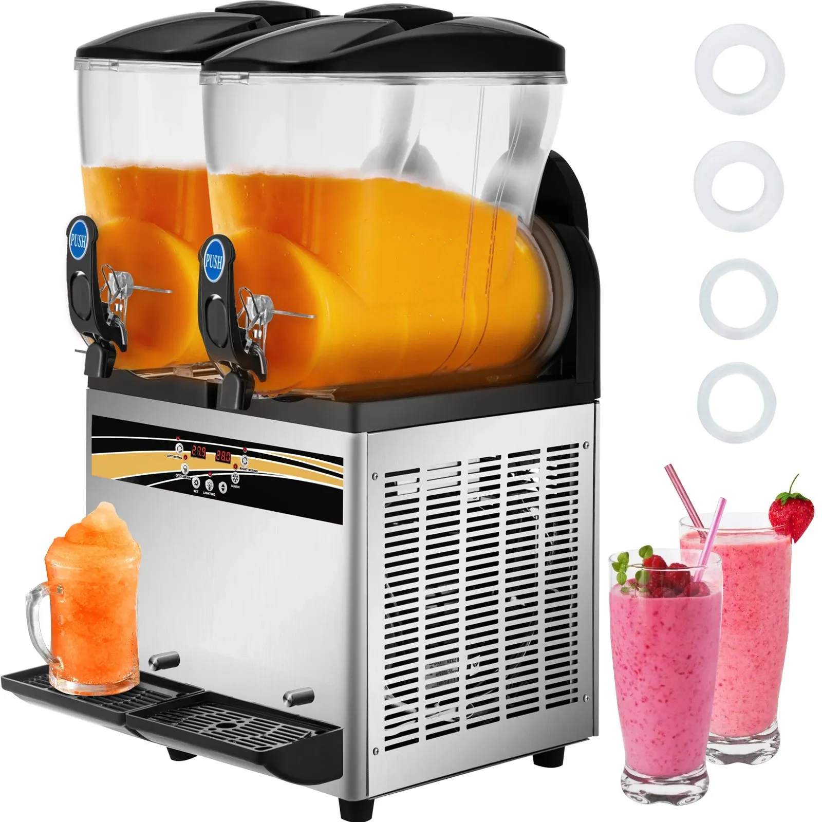 VEVOR Commercial Slushy Machine 15L Double Tank Margarita Machine Stainless Steel Frozen Drink Machine Perfect for Cafes Bars