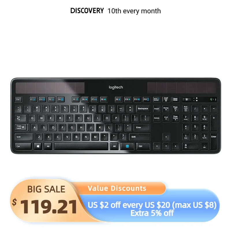 Logitech New Genuine Bluetooth Solar 2.4 Ghz Wireless Keyboard K750