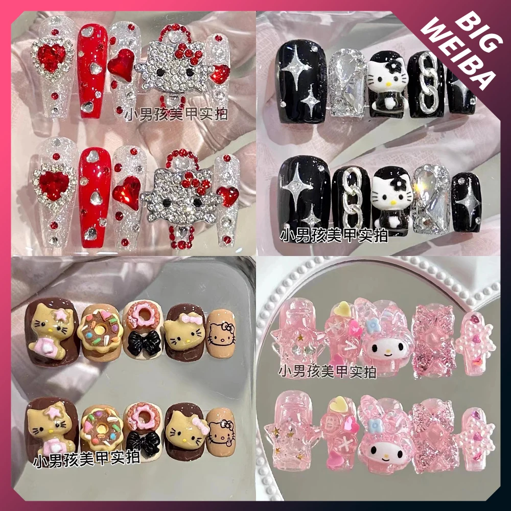 

Cute Hellokitty Mymelody Diamond Party Luxury Press On Nails Acrylic Same As The Nail Salon Handmade Kawaii Diy Nails Sticker