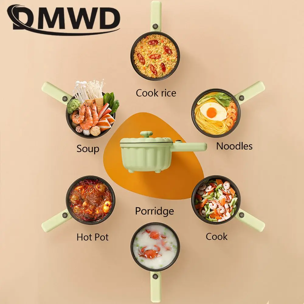 DMWD Electric Rice Cooker 2L Porridge Noodles Soup Cooking Machine Breakfast Maker Mini Skillet Multicooker Hotpot Frying Pan 6