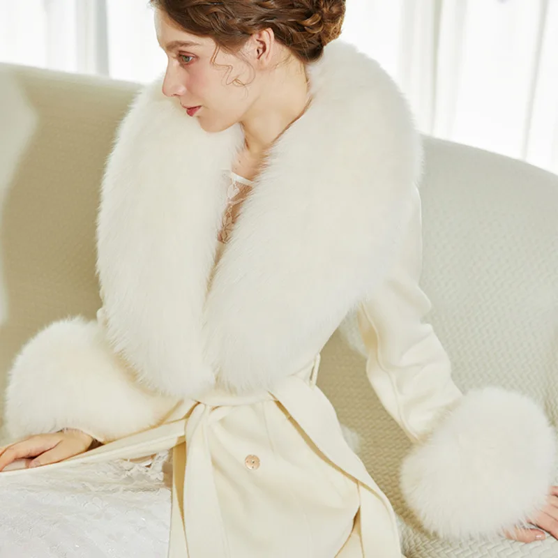 Winter Female Real Fur Scarf Long Neck Scarves Women Natural Fox Fur Collar And Cuffs Set Luxury Elegant Woman Warm Shawls