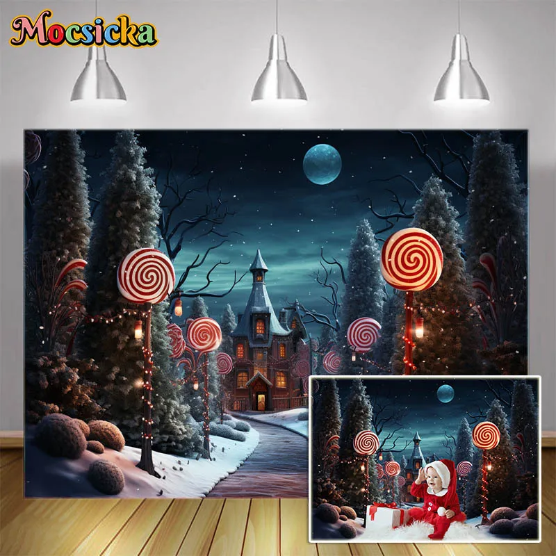 

Christmas Cane Candy Walkway Backdrop Holiday Door Candy Striped Lollipop Professional Xmas Scenic Winter Photography Background
