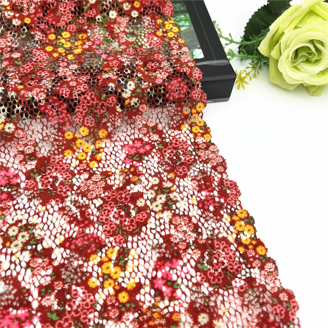 3y/lot Width 7 5/8 in (19.50cm) Mixed Orange Elastic Stretch Lace Trim 2