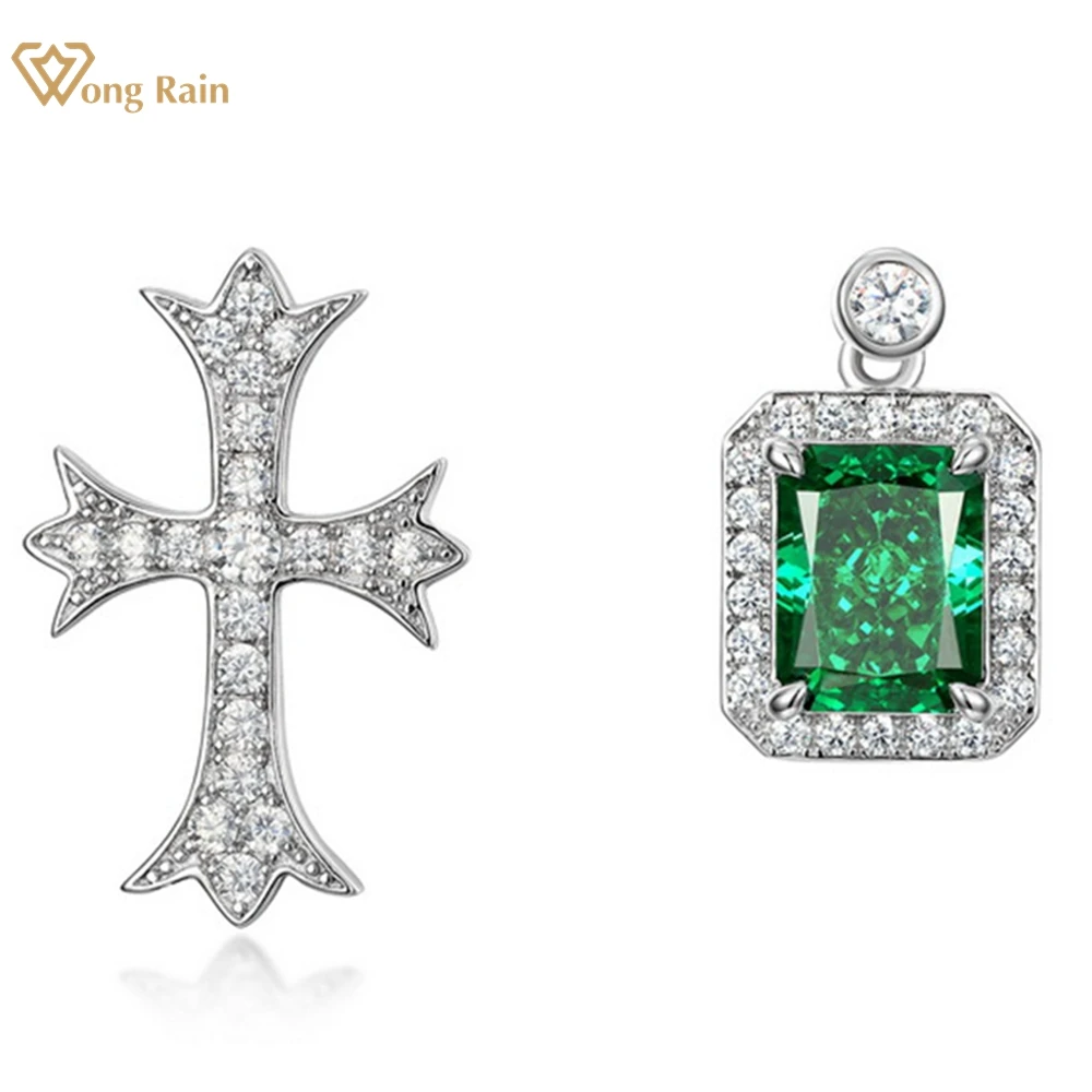 

Wong Rain 100% 925 Sterling Silver Emerald High Carbon Diamond Gemstone Cross Studs Earrings for Women Jewelry Free Shipping