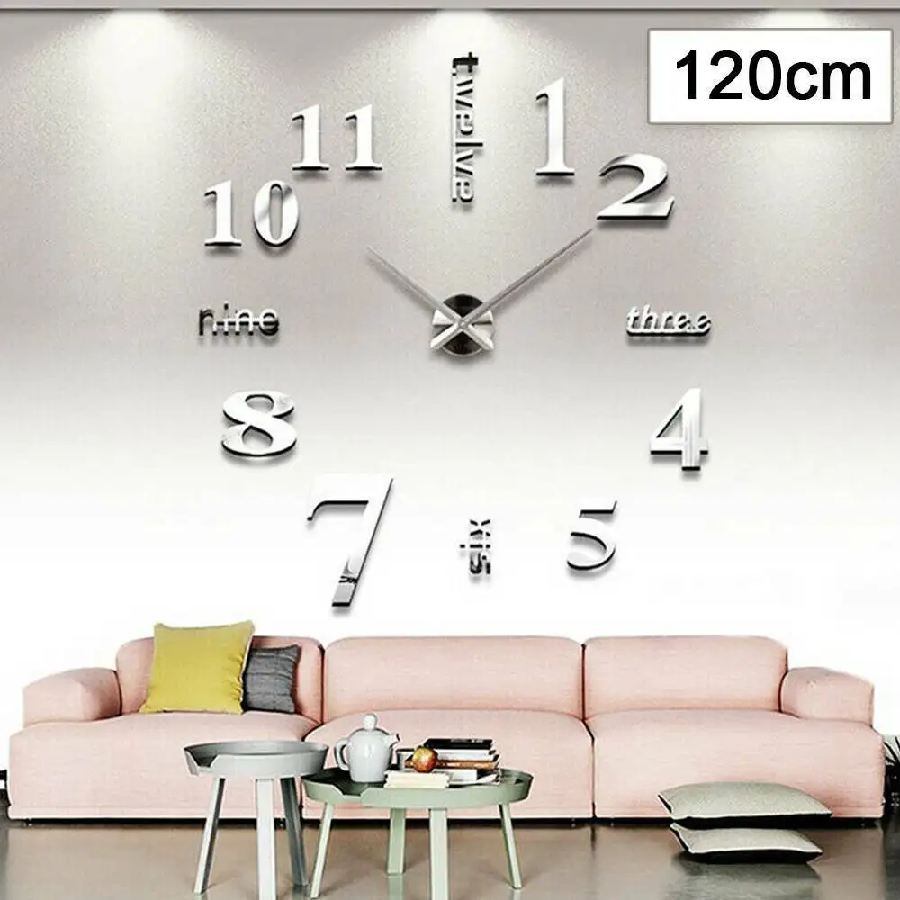 DIY Large Size 3D Digital Wall Clock Acrylic European Three-dimensional Creative Mirror Wall Sticker Clock Home Decoration