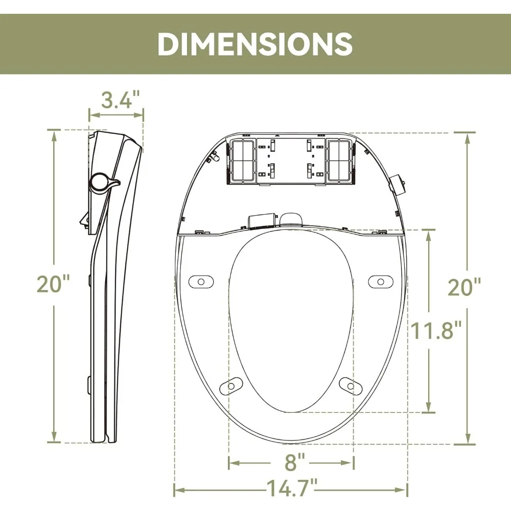 with Non-Electric,Elongated ADA Chair Height Toilets with Adjustable Nozzles Seat, Powerful Dual Flush&Soft Closing Seat Include 4