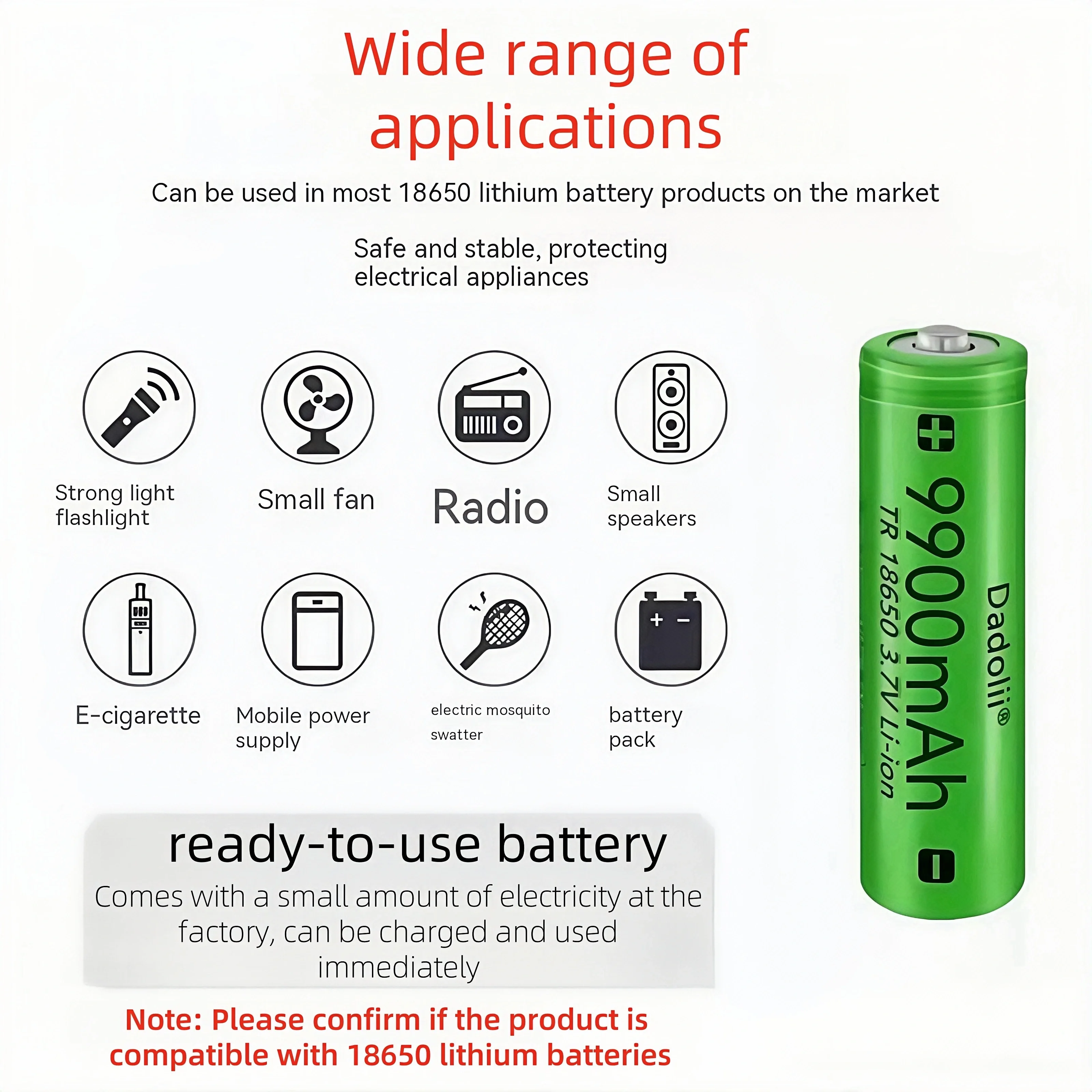 18650 Rechargeable Battery 3.7V 9800mAh Li-ion Capacity For Flashlight Torch Battery+Charger