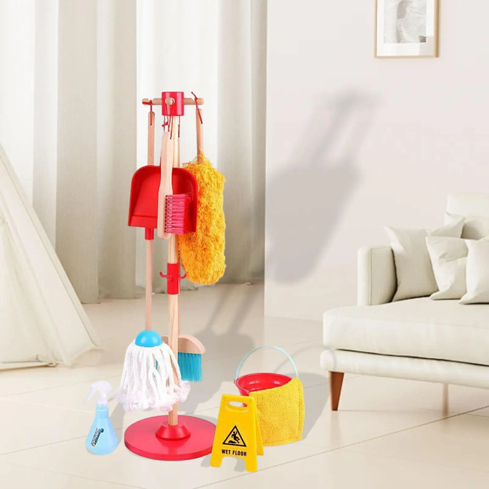 Kids Cleaning Set Wooden Toy Habit Development Mini Broom and Dustpan Set Sweeping Toy for Children for Ages 3+ Years Old