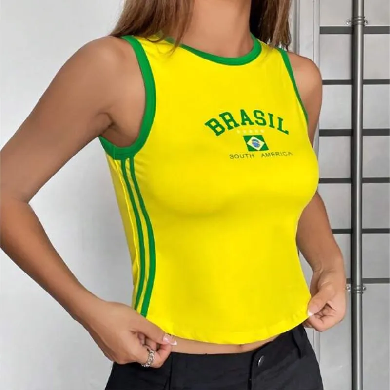 Short slim letters Europe and the United States top Y2K women's summer vest crop sexy clothing street