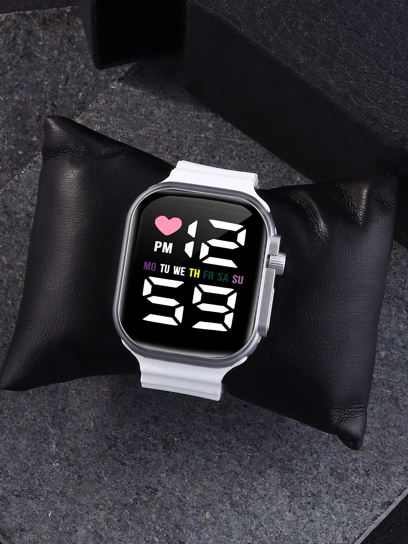 Couples simple black and white rectangular silicone multifunctional double watch back-to-school season gift