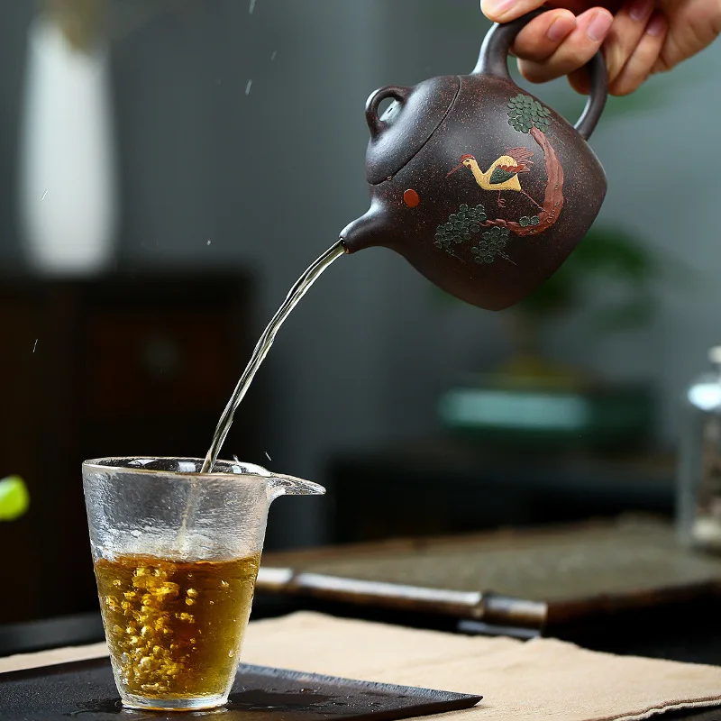 Chinese Style Yixing Raw ore black gold sand Purple Clay Teapot, Kung Fu Household Teaware, Pure Handmade, 350cc , Tea Pots, 1Pc