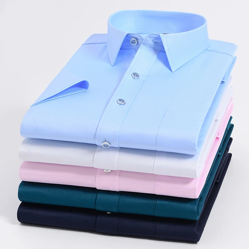 Anti-Wrinkle Men's Social Shirt Short Sleeves For Male Summer Slim Fit Formal Dress Shirts Business Pocket White Shirt