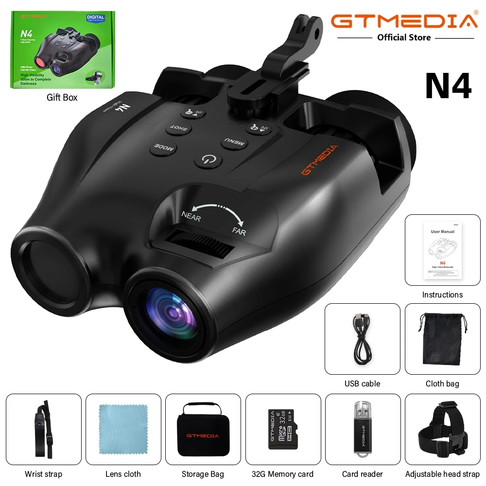 

GTMEDIA N4 Night Vision Binoculars 300M 5X Digital Zoom Full Dark 850nm Infrared LED Outdoor Telescope Can Shoot 1080P HD Video