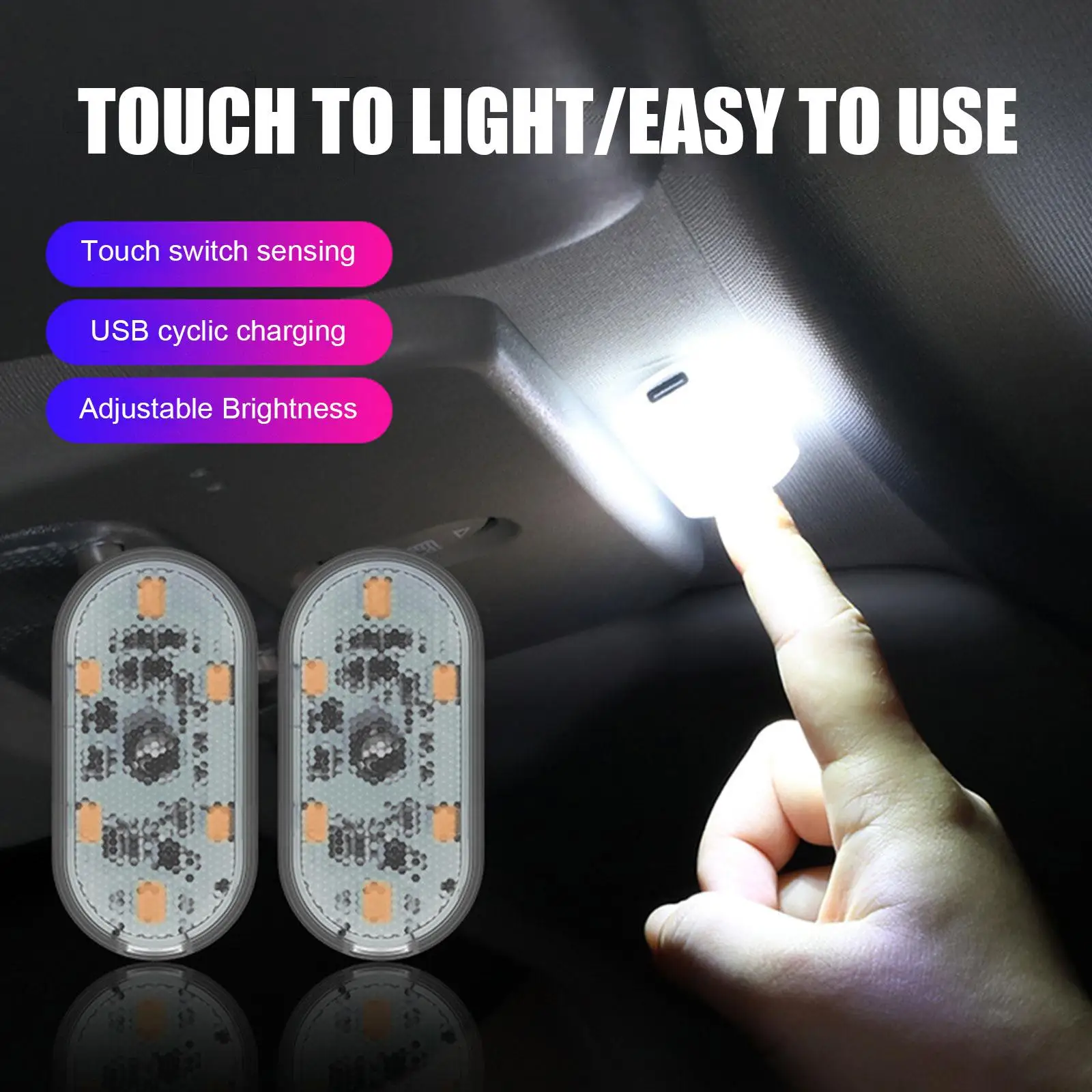 

Car Lighting Multi-function Reading Lamp Led Atmosphere Lamp Sensing Usb Charging Roof Car Emergency Car Lamp A8p6