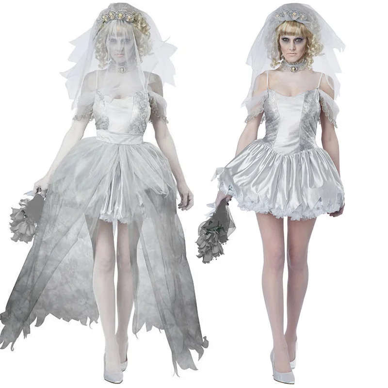 

Women Halloween Role Playing Mexico Day Of The Dead Horror Skull Skeleton Bloody Vampire Costume Doom Ghost Bride Cosplay Dress