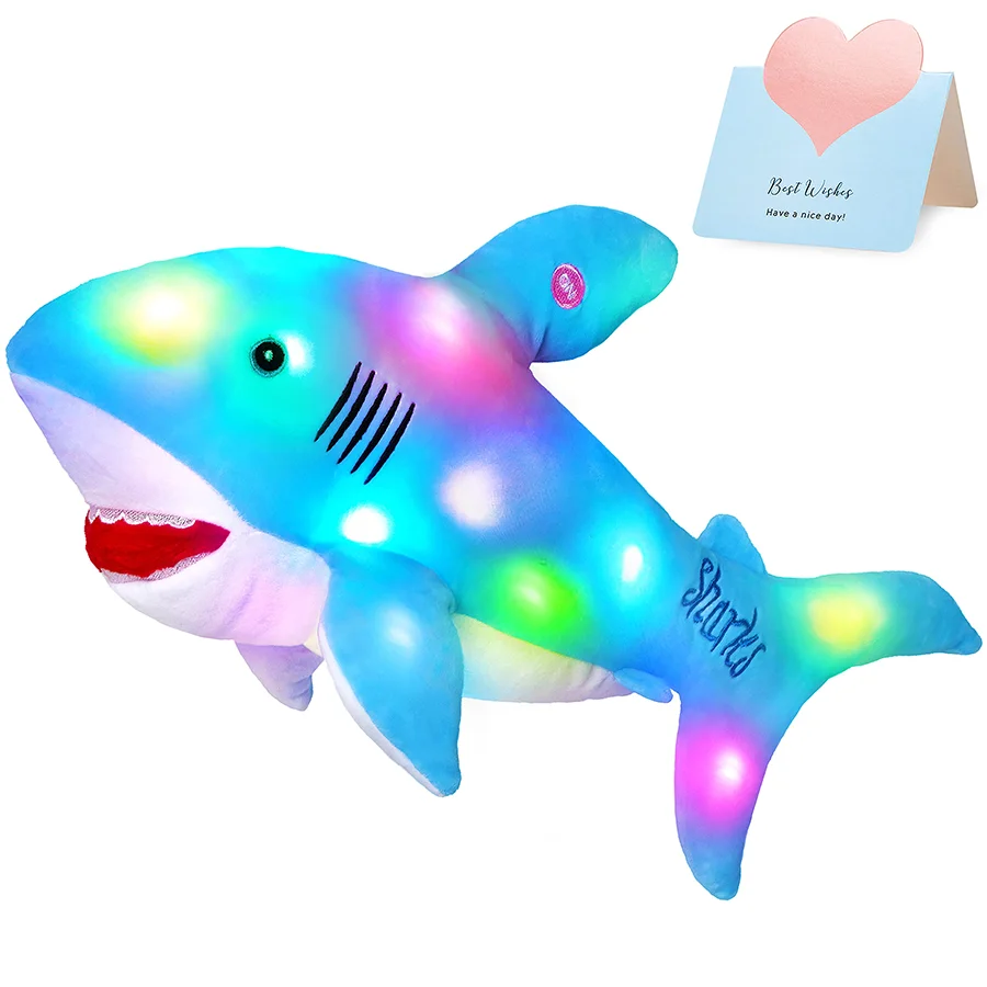 Plush Toy 50cm Light-up Shark Glow LED Luminous Doll Pillow Gifts for Kids PP Cotton
