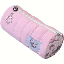 Fluffy Pink Cat Pencil Case with Fish Design, Cute & Spacious (Pale Pink)