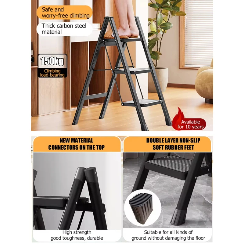 Household portable Thickened Aluminum Stairs Small Ladder Indoor Folding Ladder Stool Carbon Steel Home Use telescopic