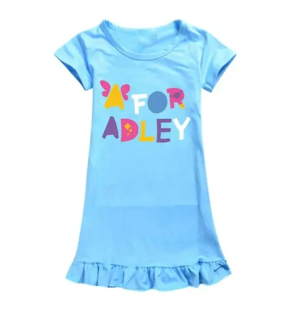 Kids Short Sleeve Cartoon Nightdress A FOR ADLEY Dress Baby Girls Princess Nightgown Children Knitted Pajama Sleepwe