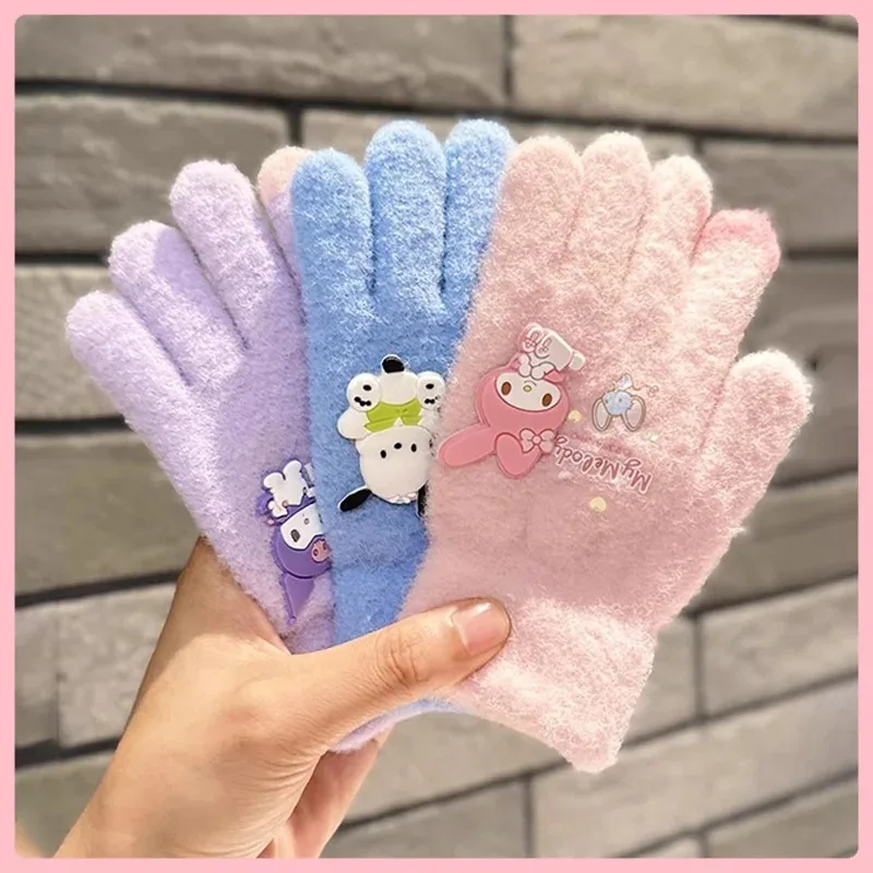 Sanrio Kuromi Gloves Kawaii Melody Warm Children Toddler Knitted Gloves Outdoor Keep Warm Fingerless Girl Christmas Gifts knitted gloves children gloves