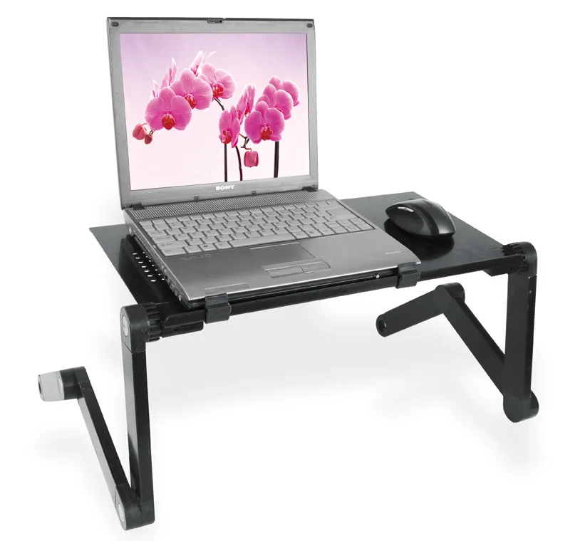 Support de table pour ordinateur portable pliable et ajustable à 360° avec  support de souris à double ventilateur noir