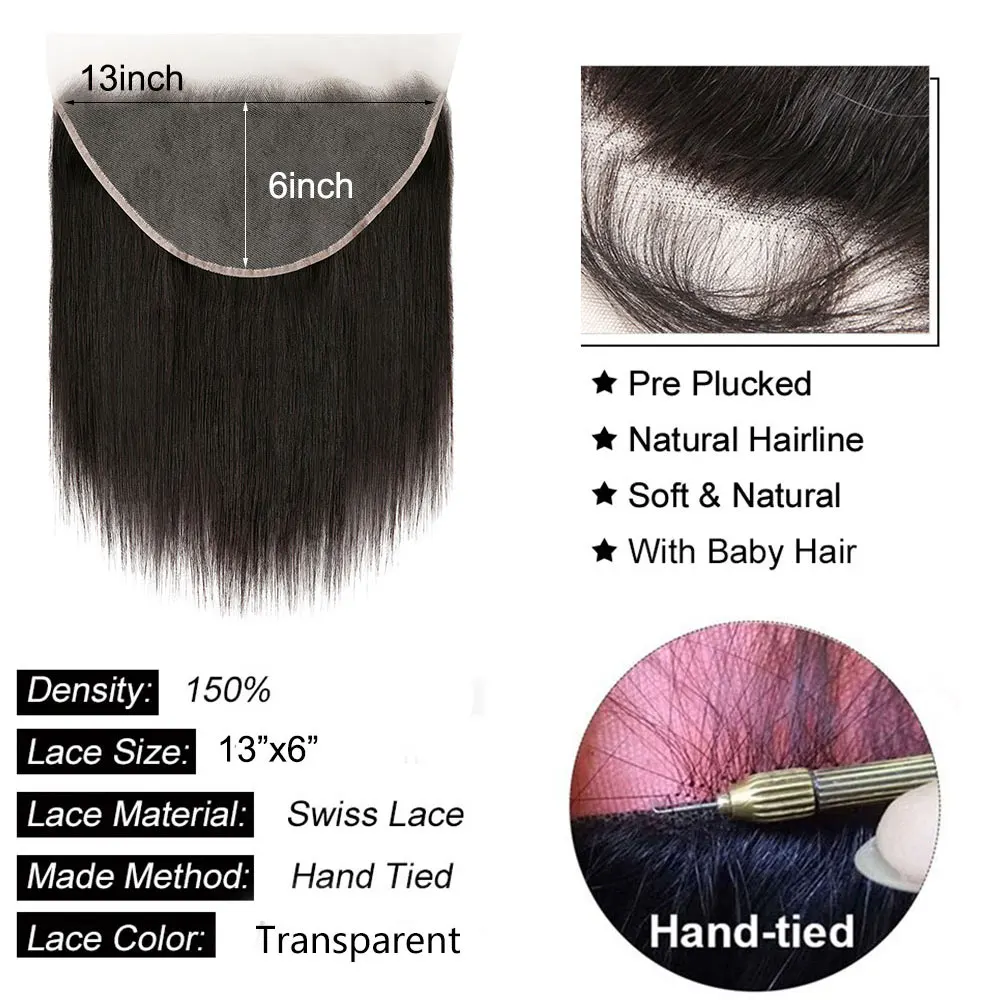 Straight 4x4 5x5 6x6 Lace Closure Human Hair Transparent  HD 13x4 13x6 Lace Frontal Human Hair Ear to Ear Frontal Extensions