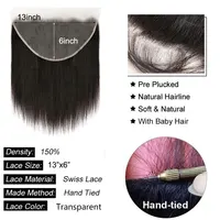 Extensions de cheveux naturels lisses avec Lace Closure, 4x4, 5x5, 6x6, 13x4, 13x6, Extensions frontales d'oreille à oreille 4