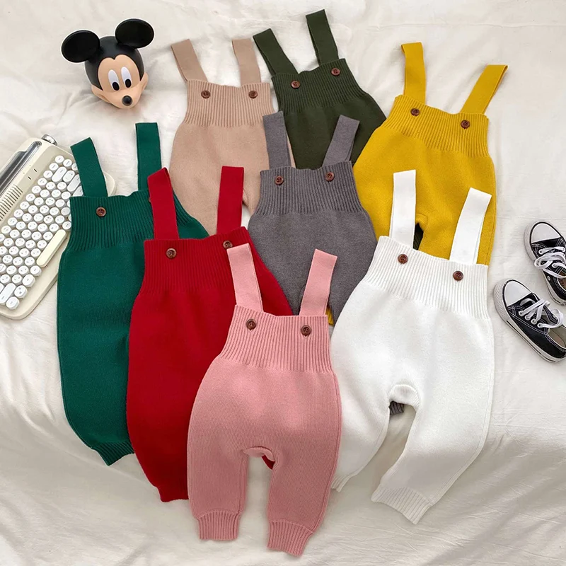 Autumn Infant Baby Knitted Jumpsuit Overalls Toddler Baby Boys Girl Trousers Knitted Solid Color Newborn Pants Baby Trousers Cotton Pants Baby Leggings