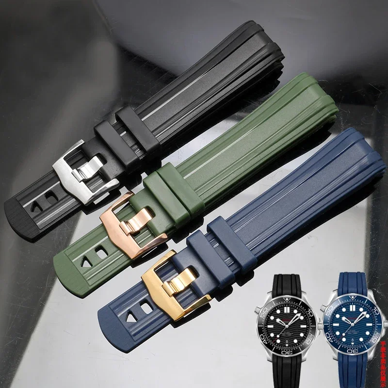 Cinturino Per Accessori Per Orologi In Gomma Fluorurata Per Cinturino Omega Seamaster 300 Speedmaster Ocean Silicone Nero Verde Blu Bracciale 20Mm
