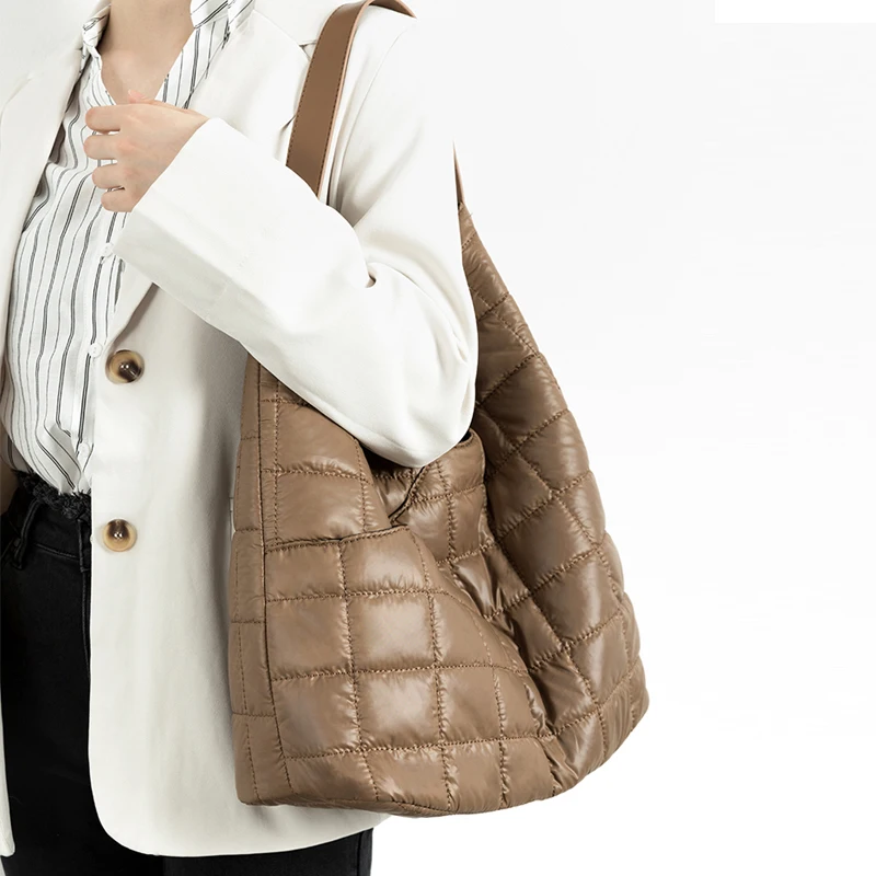 

Casual Nylon Quilted Large Tote Bag Designer Padded Women Shoulder Bags Retro Down Cotton Lady Handbags Big hobos Shopper Purses