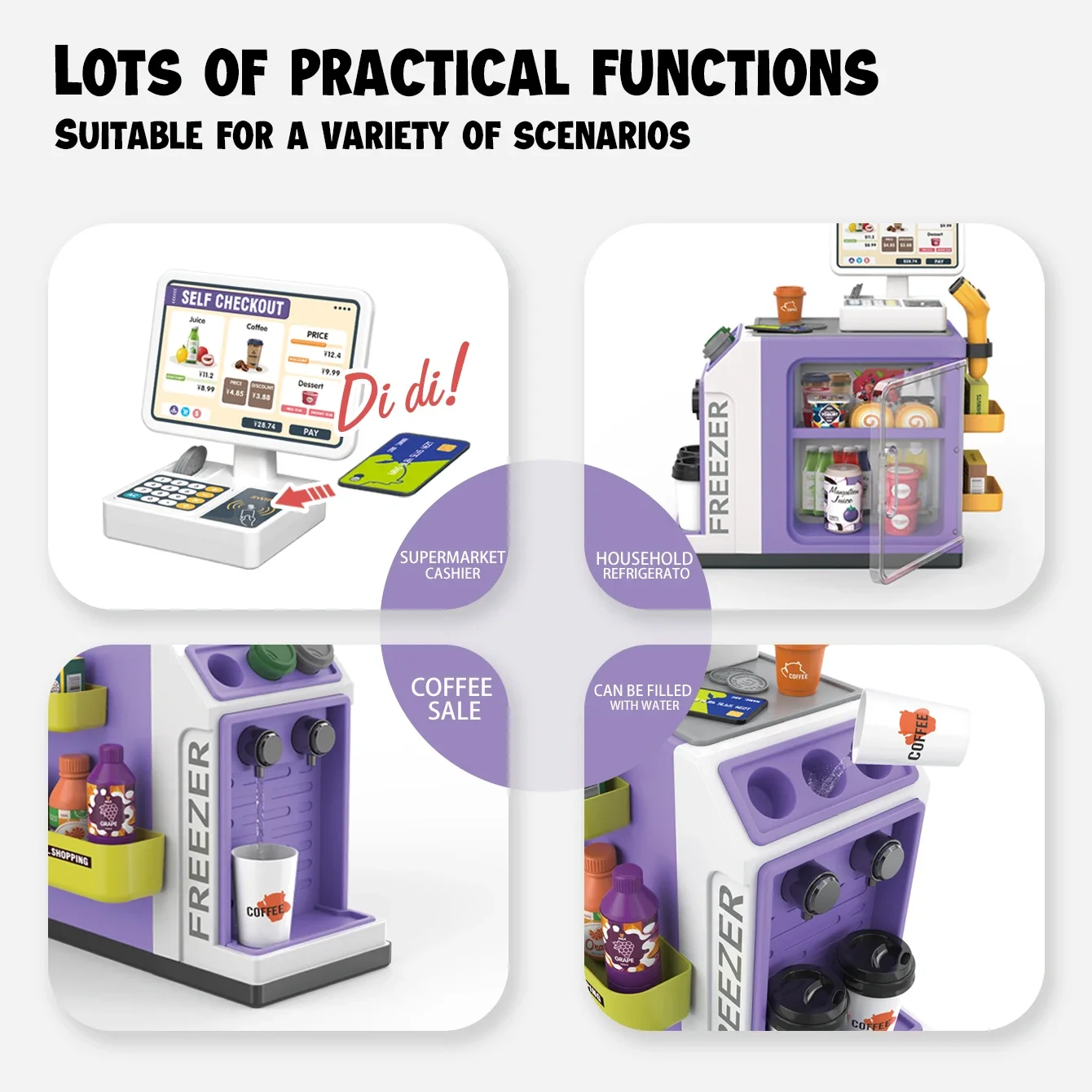 Coffee Machine Toy Shopping Cash Register Set Grocery Market Toys Simulation Food Drink Coffee Cake Pretend Play Toys for Kids