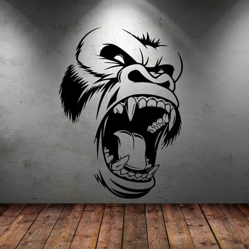 Angry Gorilla Face Wall Sticker Vinile Decalcomania Murale Art Decor Animal Living Room Decorazione Della Parete Decalcomanie Funny P487