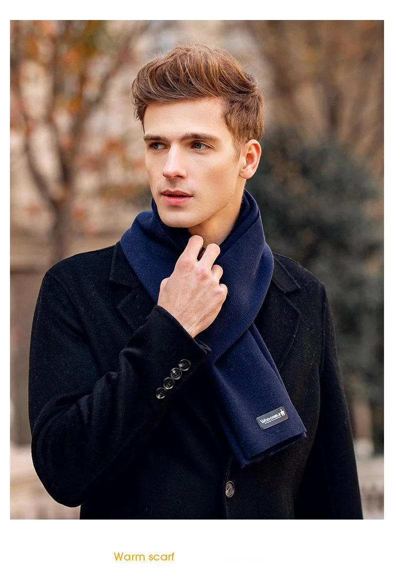 Warm Wool Scarf For Men Winter Solid Color Versatile Neck Warmer_voghion.com